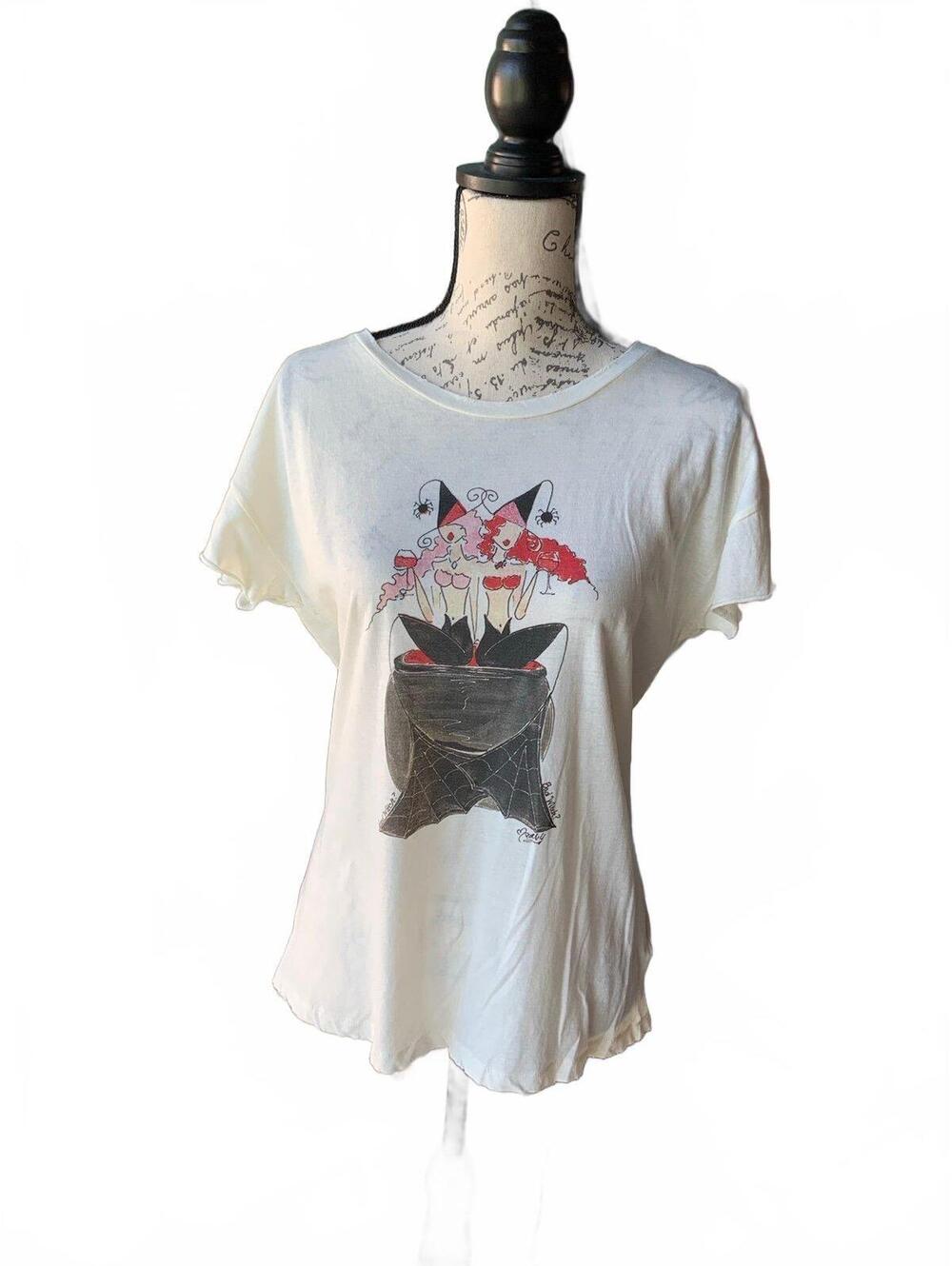 Women's Halloween Graphic T-Shirt with Mermaid Witch Illustration